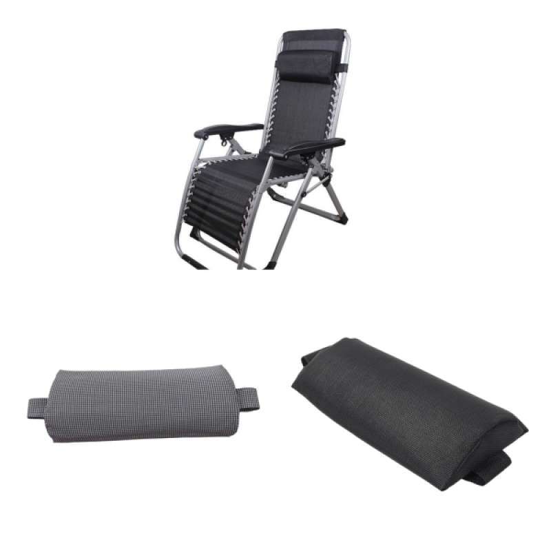 2X Folding Sling Lounge Chairs Black Head Cushion Pillow for Outdoor Sun Lounger 