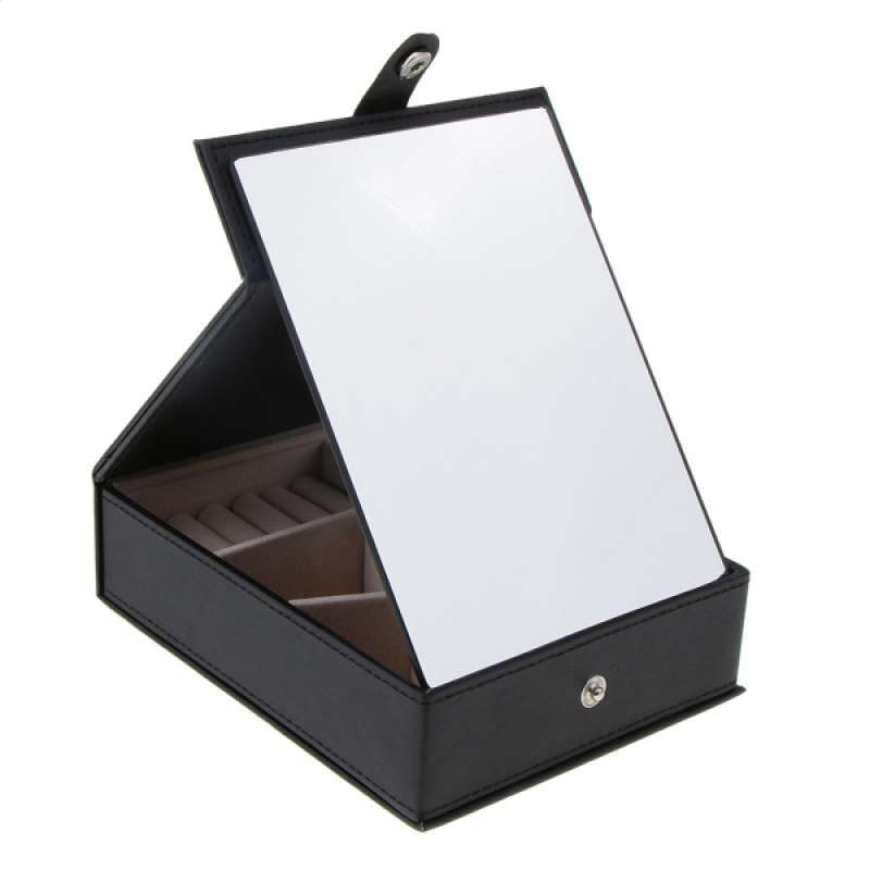 Jual Portable Pu Leather Black Travel Jewellery Accessory Makeup Box With Mirror Online November 2020 Blibli