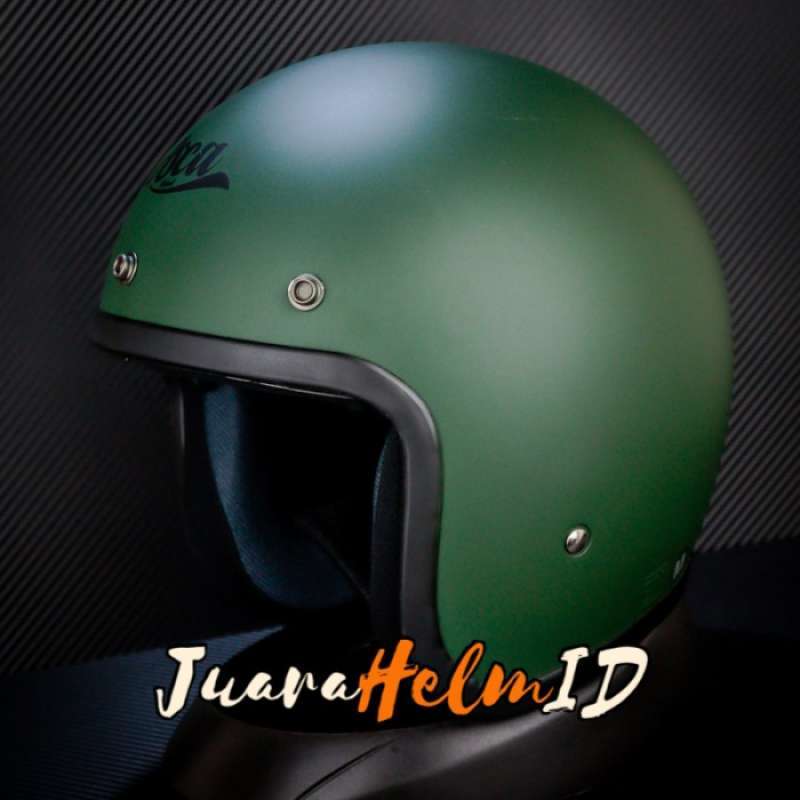 Promo Asca Helm Bogo Retro Solid Green Army Doff Bubble Diskon