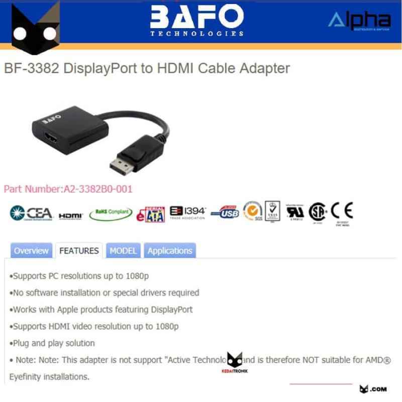 Jual Converter Display Port To Hdmi Bafo Dp Hdmi Bf-3382 Bf 3382