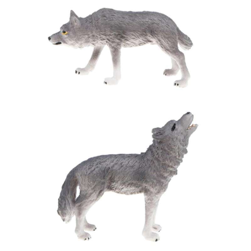 2pcs Grey Wolf Wildlife Animals Collection Figurine Statue Realistic Model 