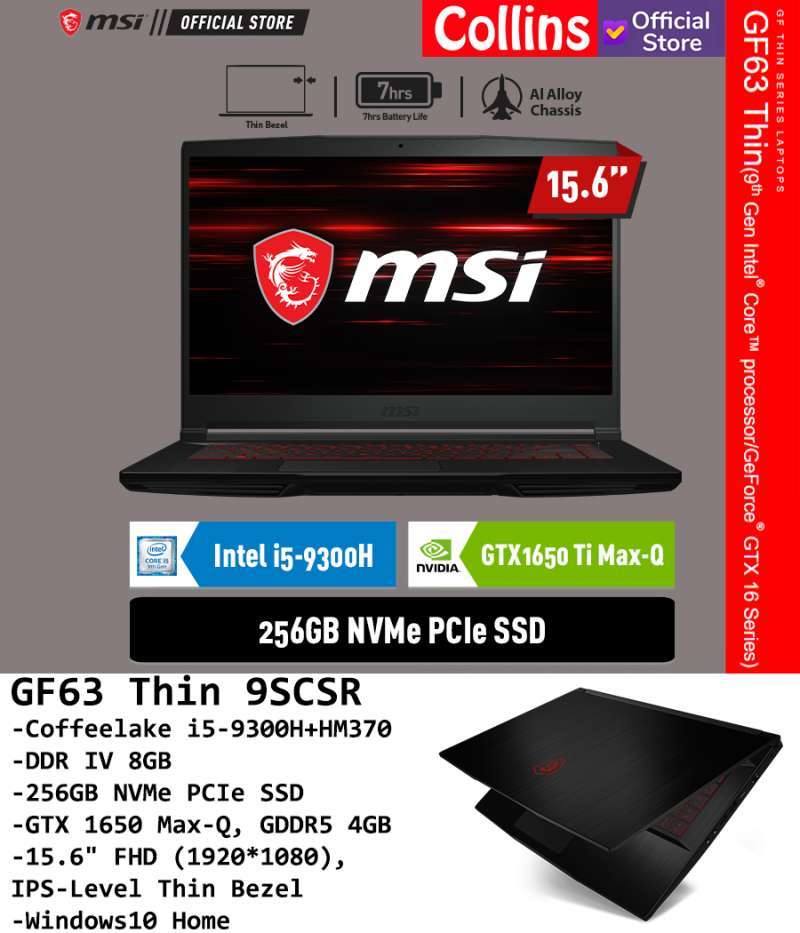 Jual Laptop Msi Gf63 9scsr 9s7 16r412 883 I5 9300h 8gb 256gb Gtx1650ti 4g Online November 2020 Blibli Com