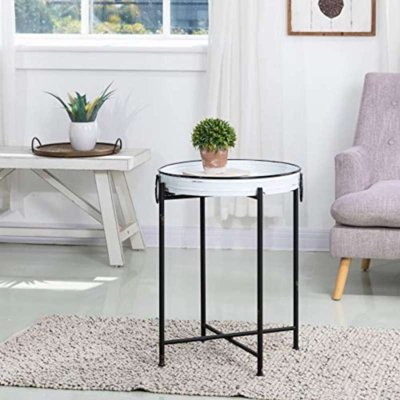 Promo Glitzhome Rustic Metal End Table Folding Galvanized Side