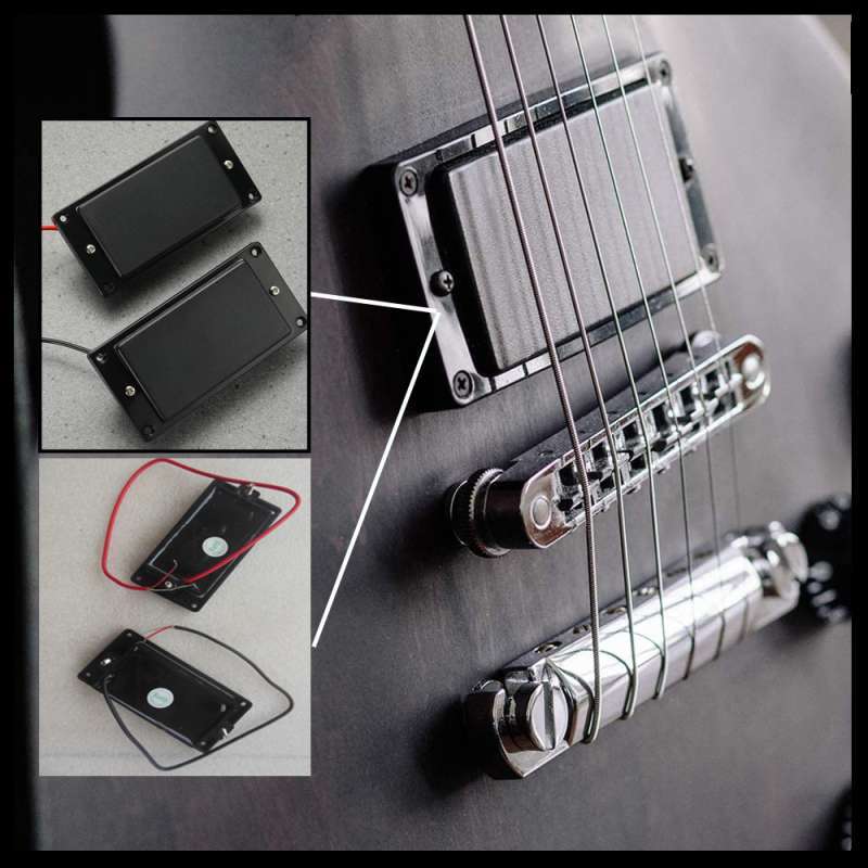 Pickup Gitar Humbucker Sealed Flat 6 Strings Set Black