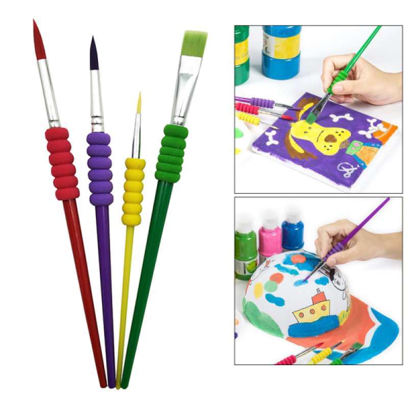 Jual 4 Assorted Kids Paint Brush Set Craft Painting Activity School Children Artists Online Maret 2021 Blibli