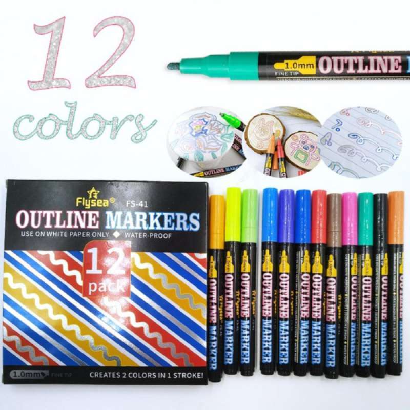 Double Line Pen DIY Accounts,Personality Posters Paintings Self-Outline Metallic Markers Journal Pens & Colored Permanent Marker Pens for Greeting Cards 