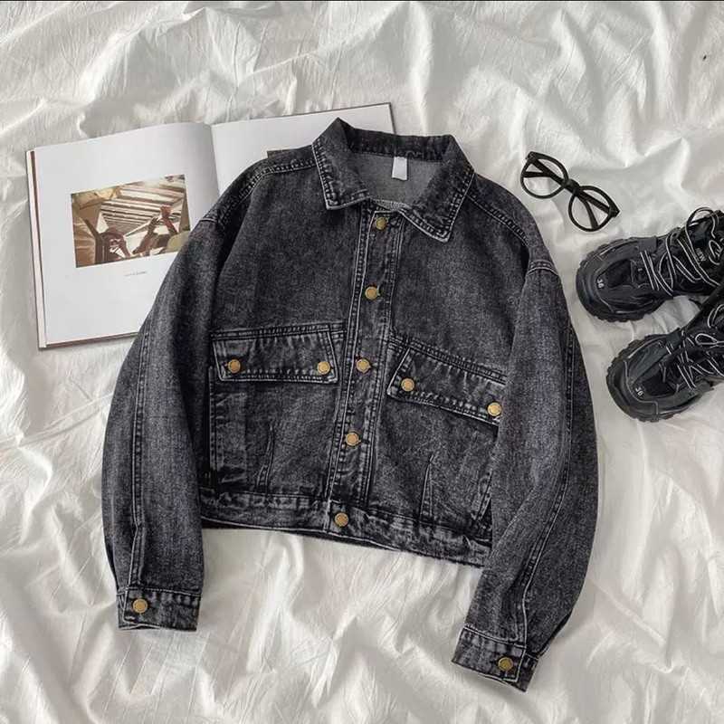 Jaket denim deals crop