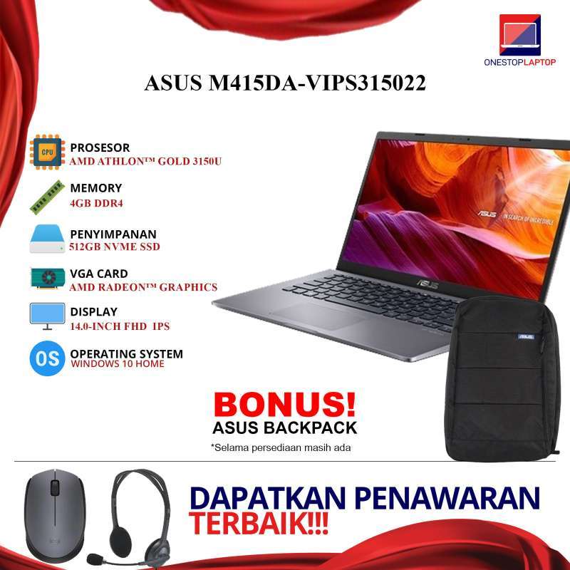 Jual Laptop Asus Vivobook M415da Vips315021 Vips31502 Athlon3150u 4gb 512gb Terbaru Juni 2021 Blibli