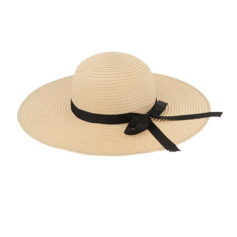 Wide Brim Cap Straw Beach Hat Beige 