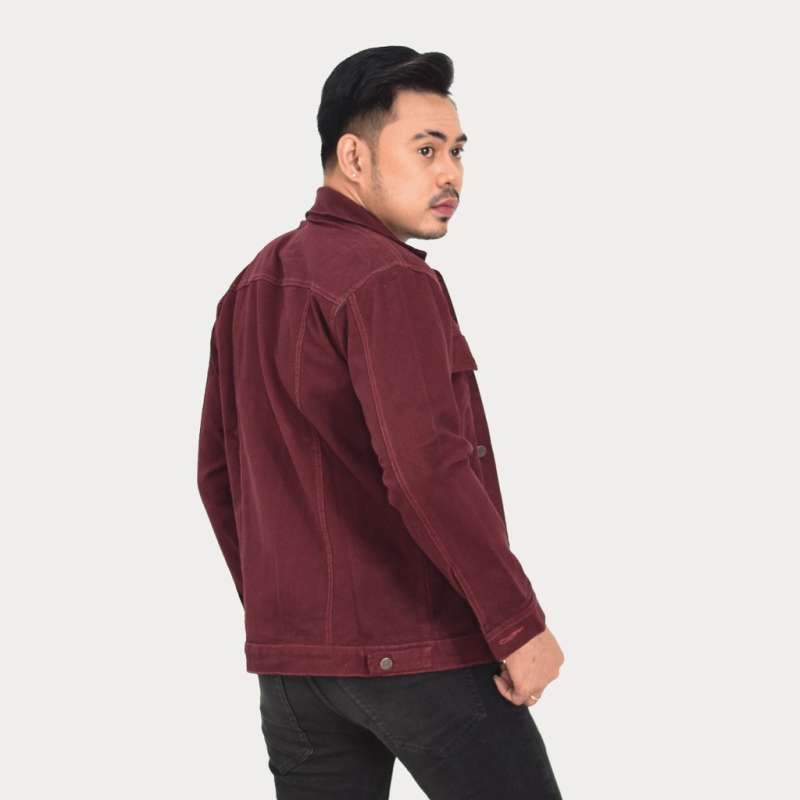 Promo Emoline Maroon Denim Jacket Men 