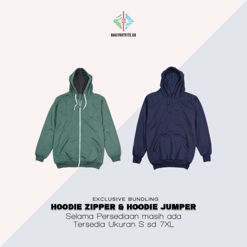 Jual Daily Outfits Polos Hoodie Zipper Jaket Unisex 2 pcs BIG