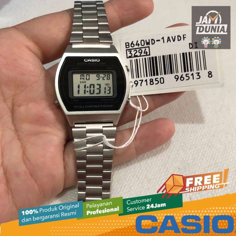 CASIO ORIGINAL CASIO B640WD-1AV JAM TANGAN PRIA JAM PRIA STAINLESS  CASIO B-640WD-1A B 640WD 1A 640 WD B640