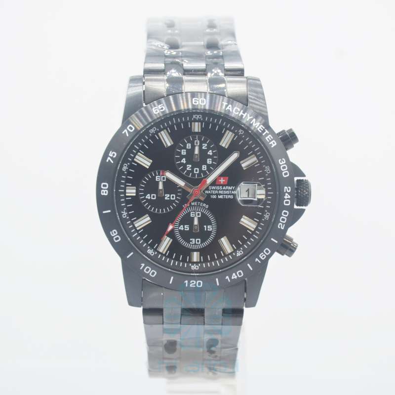 Swiss Army DHC Quartz Stainless SA 3309 Analog Chronograph Tanggal Jam Tangan Pria