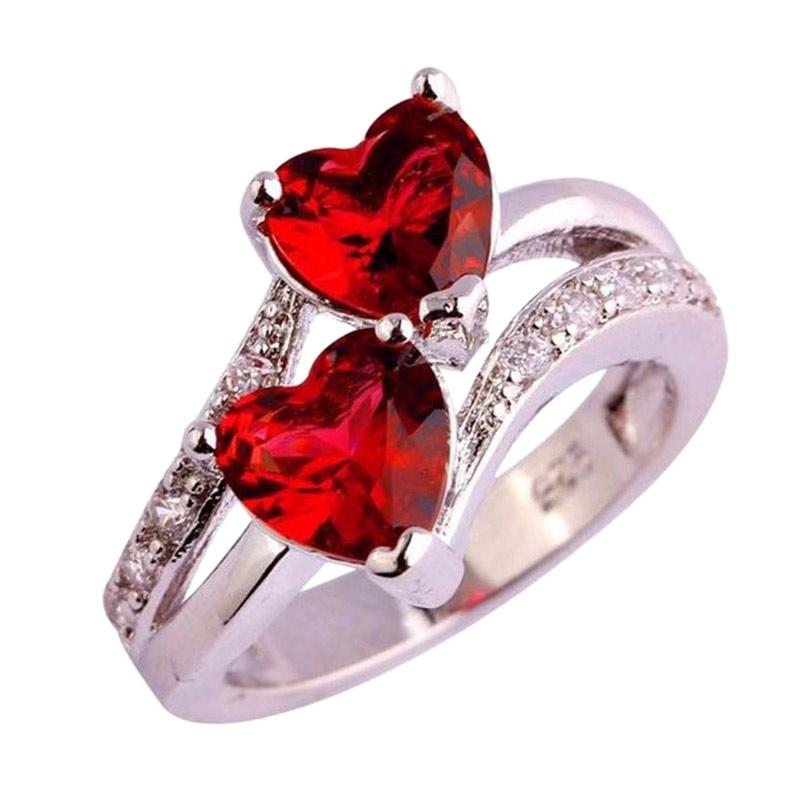 Jual Iit 925 Korean Fashion Sterling Silver Heart Shaped Double Crystal Jewelry Blue Zircon Love Rings For Women Red Murah Januari 2020 Blibli Com
