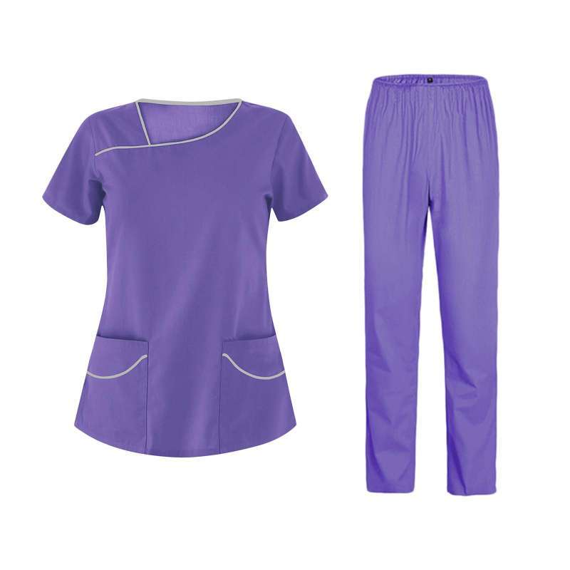 Uniforms Scrub Set Nurse Top Pants Breathable Clothes for Healthcare  Nursing S Purple