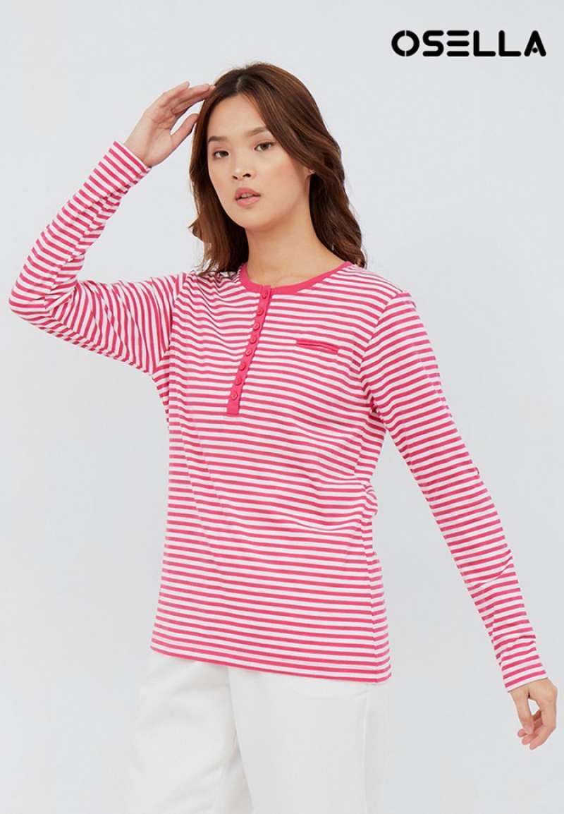 T-Shirt Stripe Long Sleeve Pink Muda 