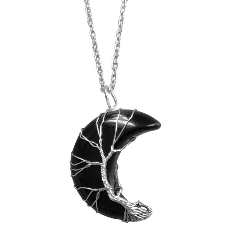 Crescent Moon Gem Pendant Necklace 
