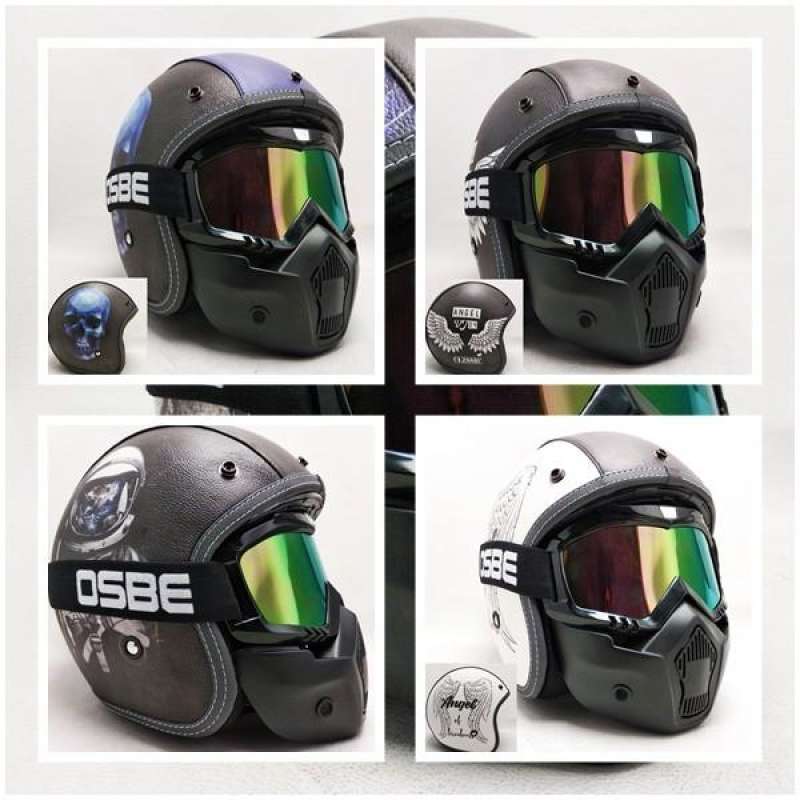 Jual Helm Retro Kulit Kaca Goggle Mask 