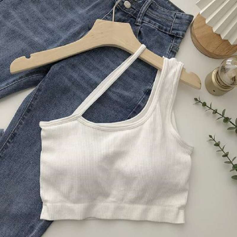 Promo OEM RB P158 P159 Tank Top Wanita Crop Top One Shoulder Top