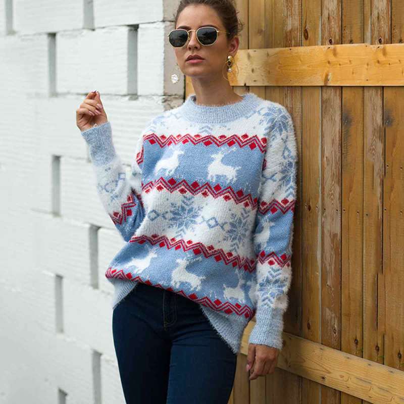 Women Christmas Sweaters Classic Print Snowflake Design Women Christmas Sweaters Classic Print Snowflake Design