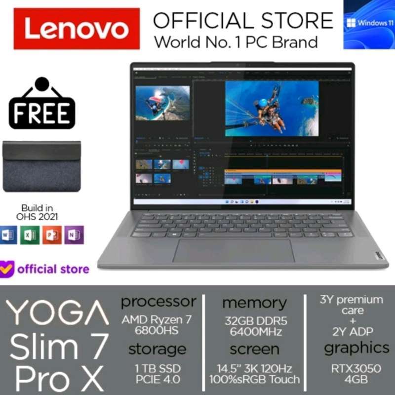 Promo Lenovo Yoga Slim 7 Pro X 14ARH7 0JID|| Ryzen 7 6800HS 32GB 1TBSSD  RTX3050 4GB W11+OHS  3K IPS 120HZ 100SRGB BLIT 3YR PREMIUM+2YR ADP  Touch - Strom Grey Diskon 8%