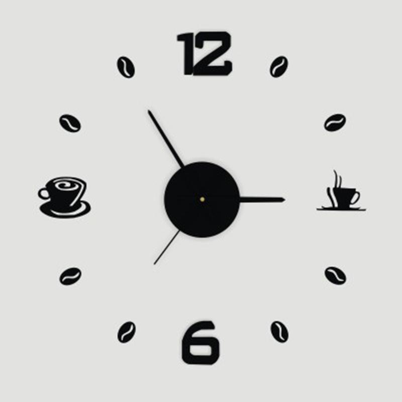 h ikea simple creative wall clock living room bedroom bedside mute diy removable mirror wall sticker clock coffee bean cup