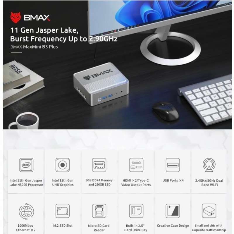 Jual Mini PC BMAX B3 Plus 512GB SSD Intel N5095 Dual LAN HDMI