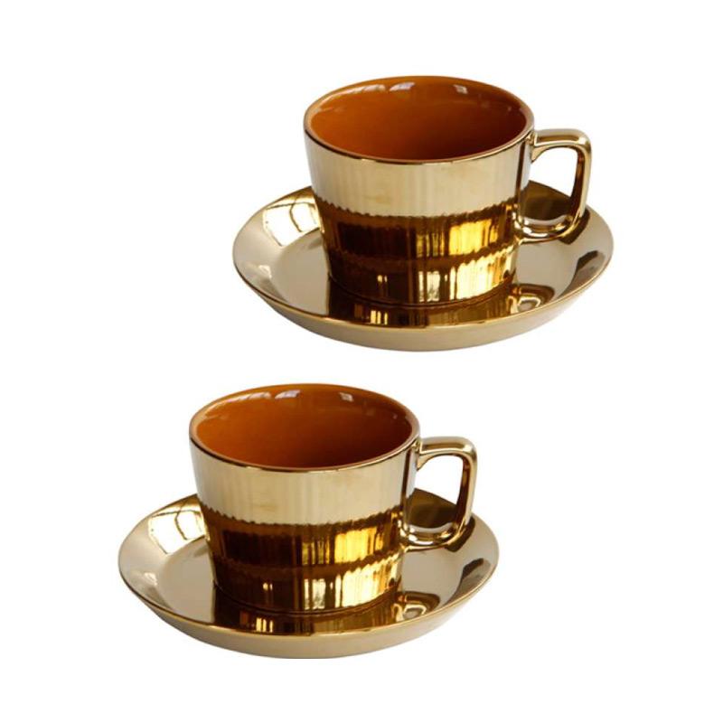 Jual Oem 2x Luxury Gold Plated Tea Coffee Cup Saucer Set Porcelain Espresso Cup Online Oktober 2020 Blibli Com