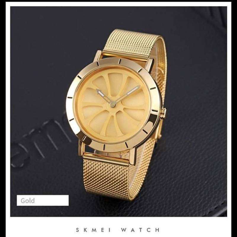 SKMEI 9204 Original Arloji Jam Tangan Rantai Pria Analog Tahan Air 30M Gold