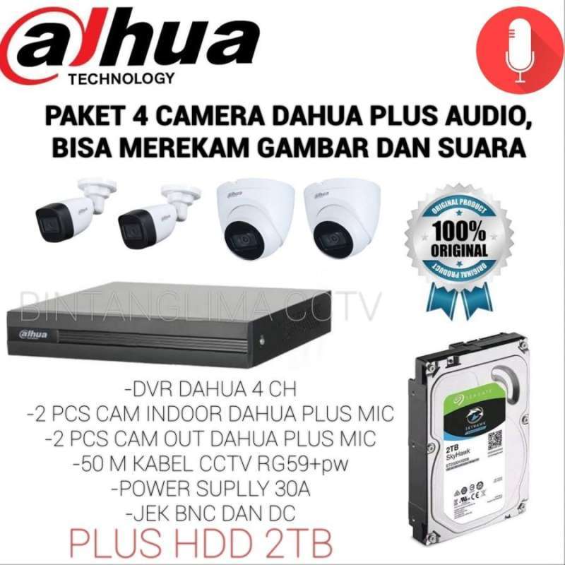 PAKET DAHUA CAMERA 2MP BUILT-IN MIC BISA REKAM GAMBAR DAN SUARA