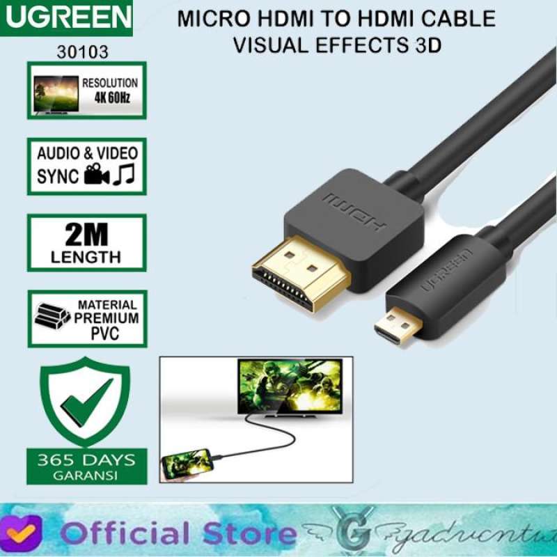 UGREEN Kabel Micro HDMI To HDMI Support 4K Resolution 3D Visual Effect