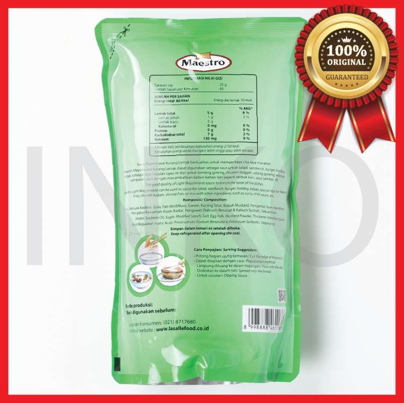MAESTRO MAYONNAISE MAYONAIS POUCH 1KG