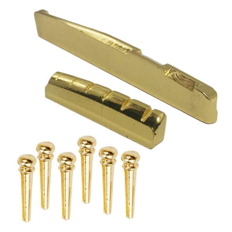 Gold 6 String Brass Slotted Saddle Nut Set for Acoustic Folk Guitar Replacements 