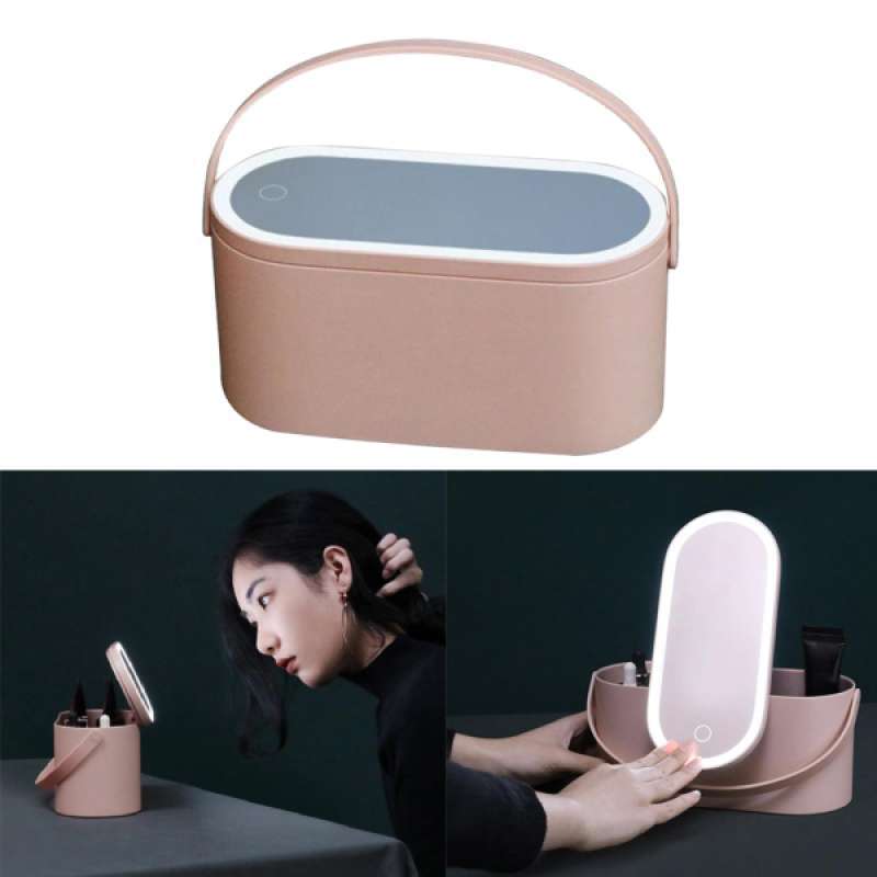 Jual Led Mirror Makeup Organizer Cosmetics Storage Box For Bathroom Countertop Travel Online Oktober 2020 Blibli Com