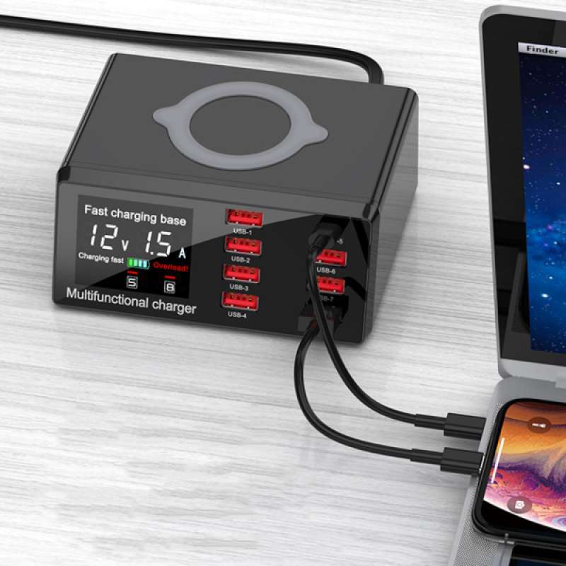 Jual 8 Port Usb Desktop Wireless Charger Charging Station W Lcd Display Us Plug Online Desember 2020 Blibli