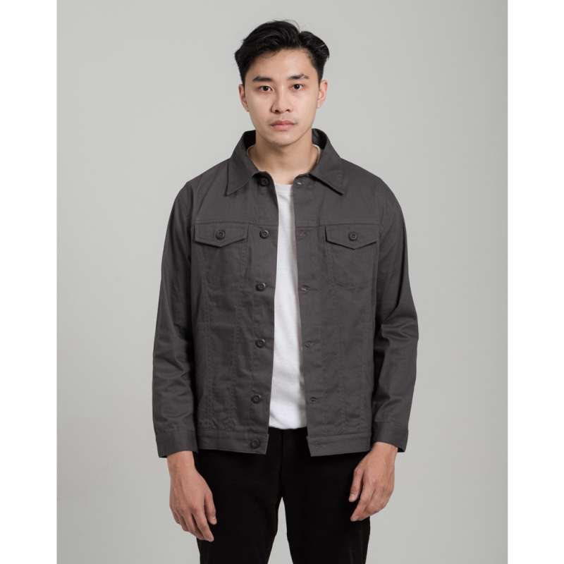 KUROTA SHOP PAKAIAN ATASAN JAKET PRIA TRUCKER CANVAS JACKET DARK GRAY JAKET CASUAL SERIES L4126