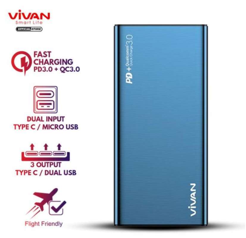 POWERBANK VIVAN VPB-F10S 10000 mAh Power Bank Original Fast Charging 18W  QC3.0 PD 2 Input 3 Output