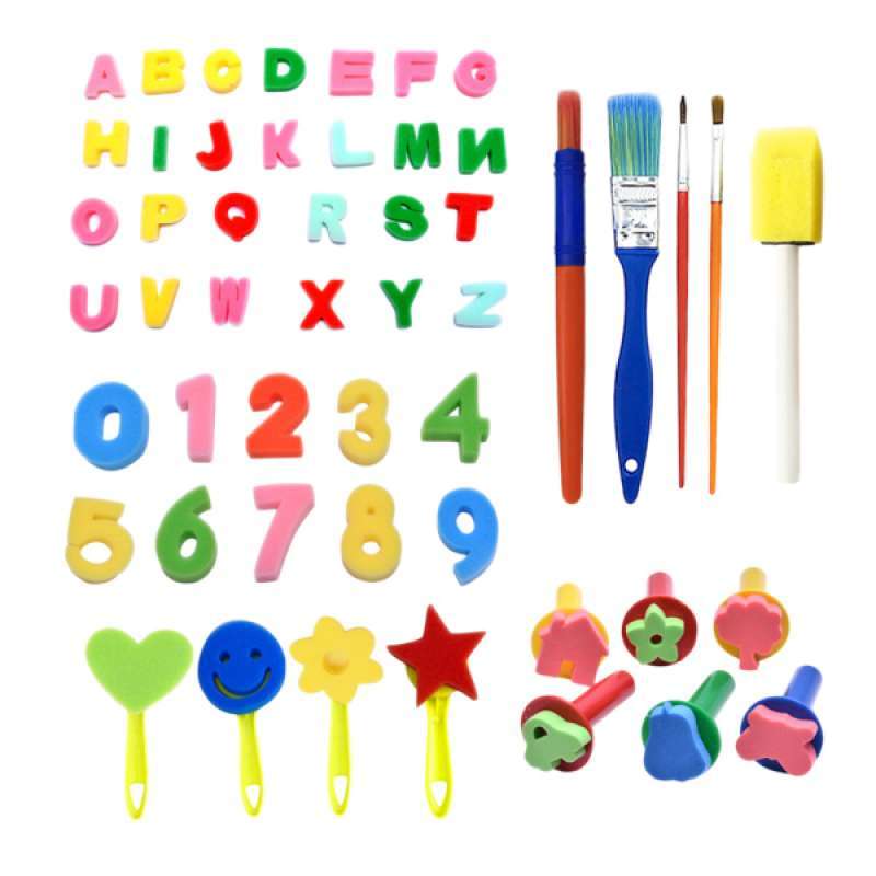 48 Pcs Kids Early Learning Painting Sponges Stamper Art Craft Foam Painting Tools for Kids Paint Brushes Kit Alphabets Drawing Tools 