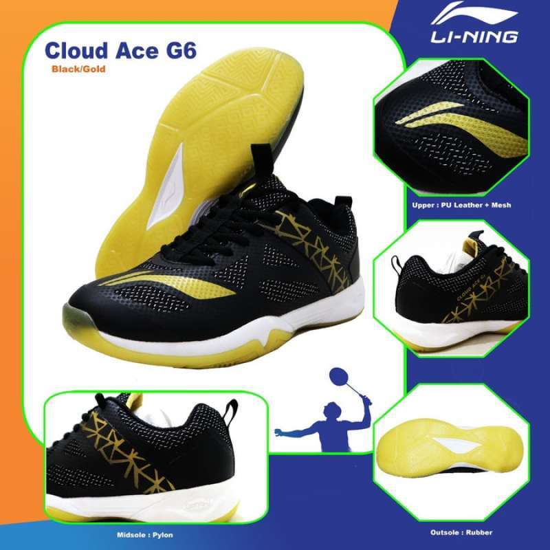 Jual Sepatu Badminton Lining Cloud Ace G6 Black Gold Original Terbaru  November 2021 harga murah - kualitas terjamin | Blibli