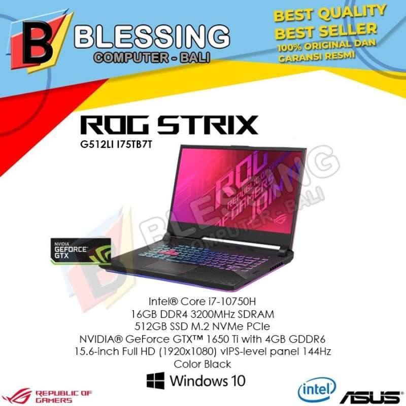 Jual Asus Rog Strix G G512li I75tb7t Ci7 10750h 16gb 512gb Gtx1650ti W10 Online Desember 2020 Blibli