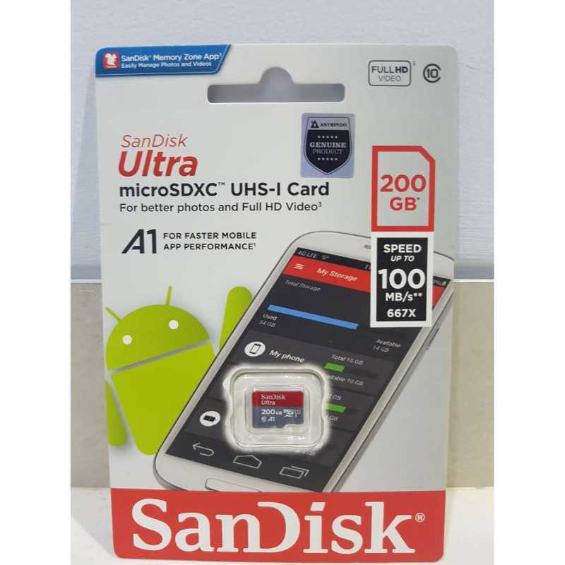 Jual Sandisk Ultra A1 Micro Sd 200 Gb Memory Card 100mbps Memori Hp Microsd 200gb Original Online November 2020 Blibli