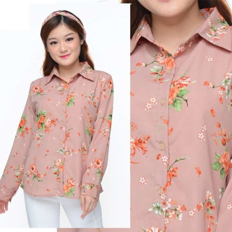 Jual Okechuku Moeh Baju Kemeja Wanita Korea Lengan Panjang Corak Bunga Online Februari 2021 Blibli