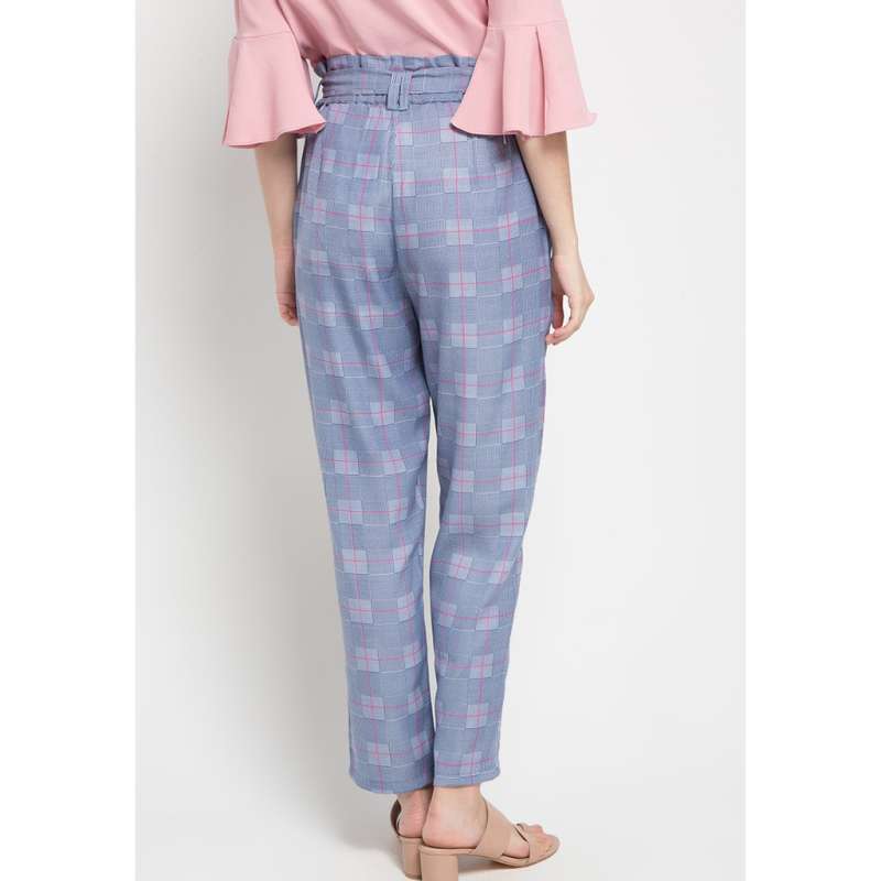 KORZ Pleated Waist Check Pants Blue 