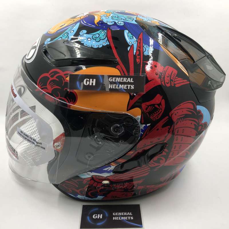 Jual HELM NHK R1 MOTIF SAMURAI BLACK DOUBLE VISOR HALF FACE di