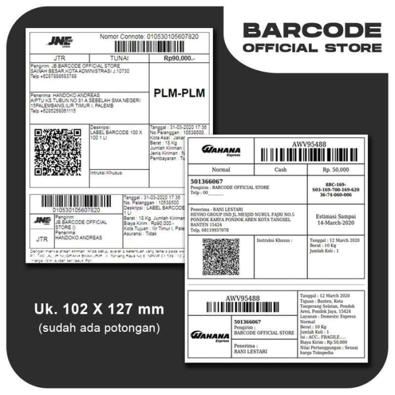 Jual LABEL STICKER JNE 102 X 127 - BARCODE SEMICOAT 102X127MM ...