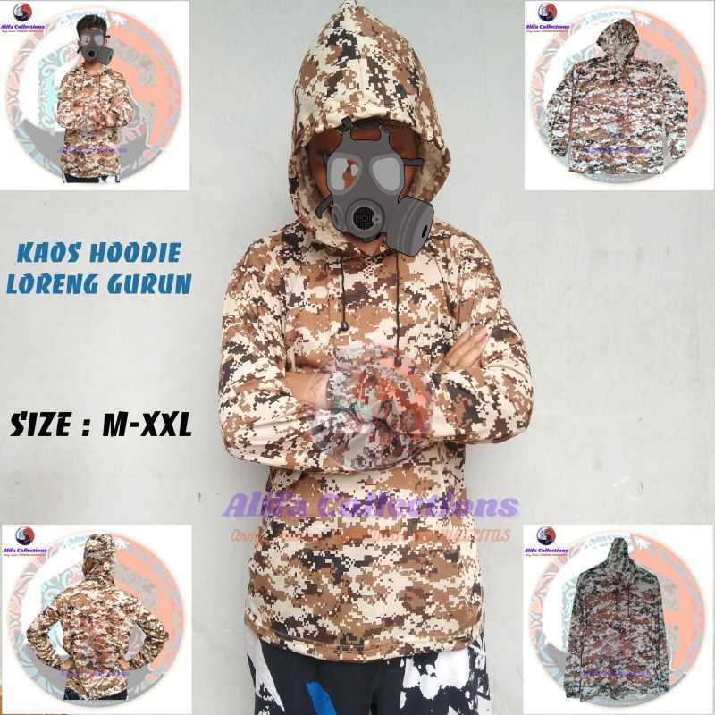 Kaos Hodie Loreng Gurun Dessert Lengan Panjang Baju Hoodie Motif Doreng Army Kupluk pria