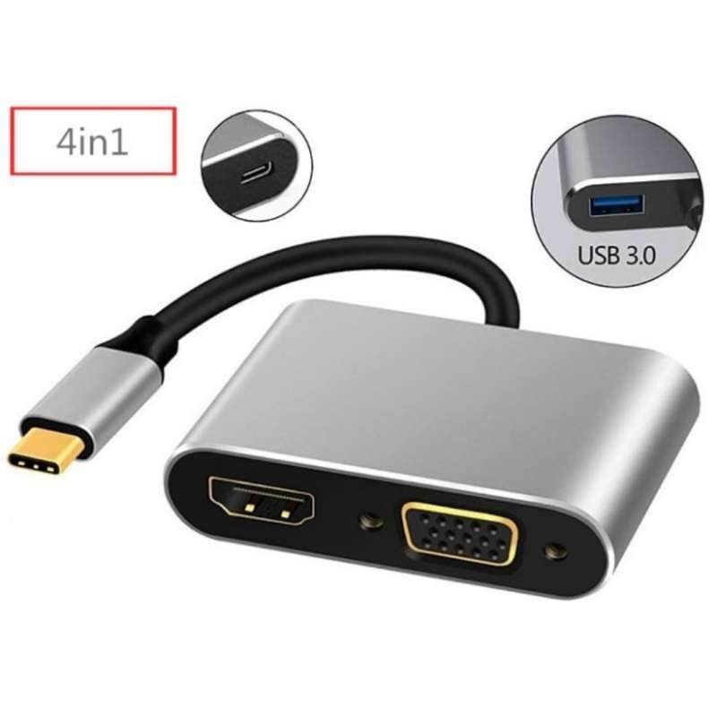 WJCCY Type-C to 4-Port USB 3.0 Hub USB 3.1 Adapter Drop Shipping Adapter Car Charger Cable Converter (Color Black)