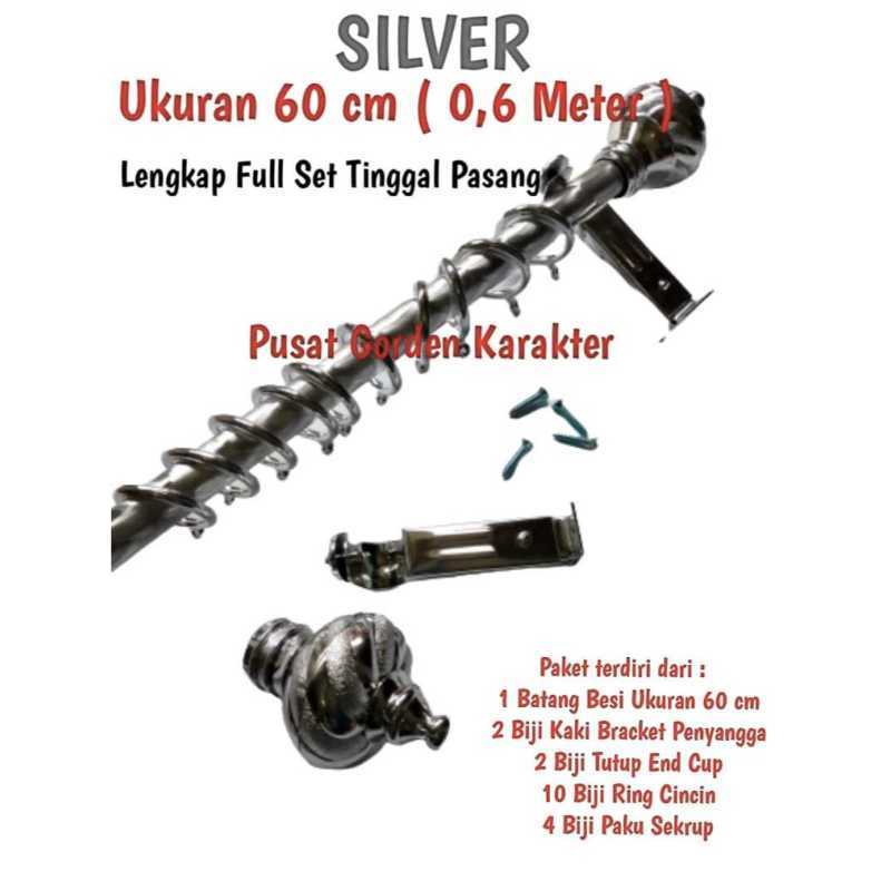 Besi Gorden no brand Batang Gorden Hordeng Model Crystal Tiang Gorden Rollet Crystal SILVER Besi Bulat Gorden SILVER Ukuran 60 cm [ 0,6 Meter }