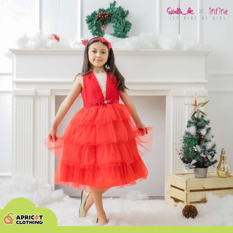 Promo Estrella Infine Girl Party Dress Baju Pesta Anak- Red