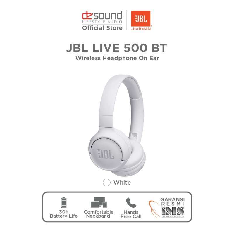 Promo JBL Live 500 BT Wireless Headphone On Ear - Garansi Resmi IMS - WHITE  di Seller DeSound Official Store - Kota Tangerang Selatan, Banten | Blibli